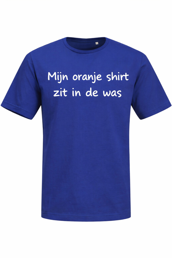 Unisex blauw shirt oranje in de was