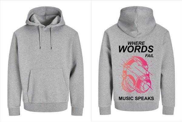 Hoodie  Where Words Fail, Music Speaks – René Ablaze Official grijs