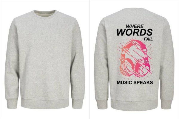 Sweater Where Words Fail, Music Speaks René Ablaze grijs