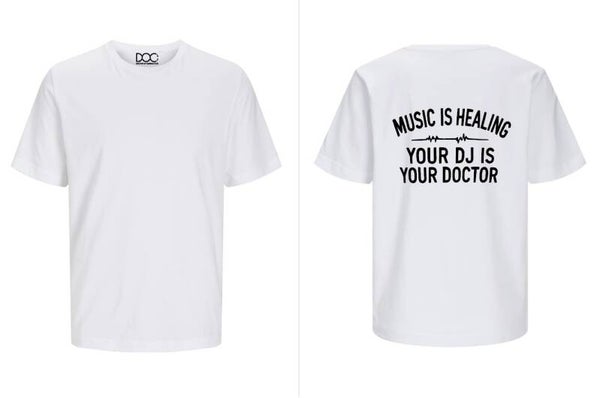 Witte Jack & Jones “Your DJ Is Your Doctor” T-shirt Back