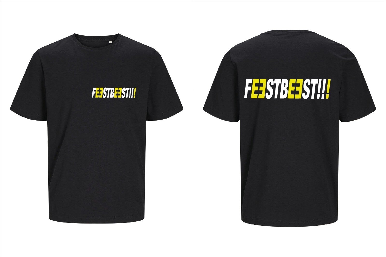 T-shirt feestbeest geel Chris Bruijn zwart