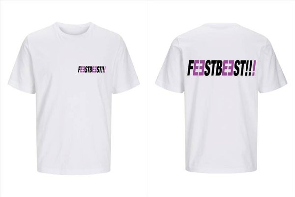 T-shirt feestbeest paars Chris Bruijn wit