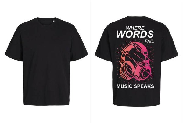 T-Shirt Where Words Fail, Music Speaks – René Ablaze Official zwart