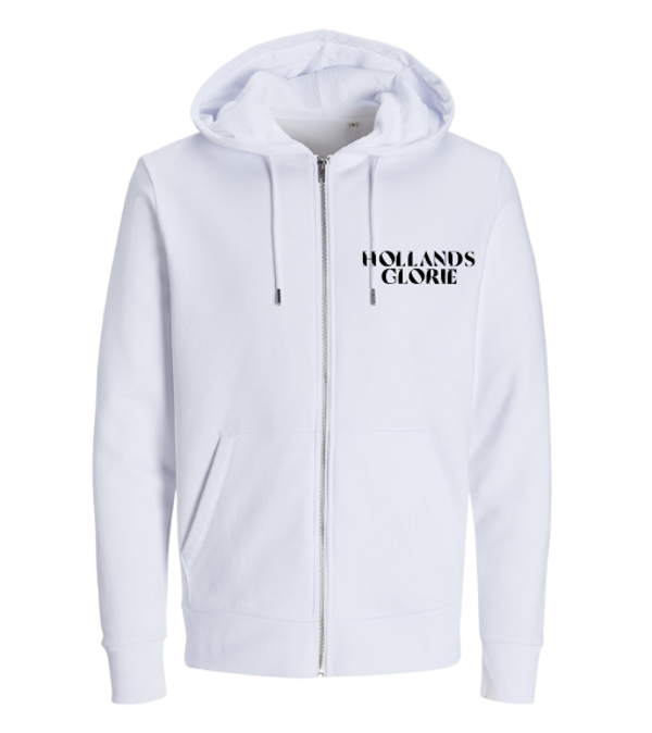 Witte zip Hoodie Hollands Glorie 01 leeuw borst/rug logo