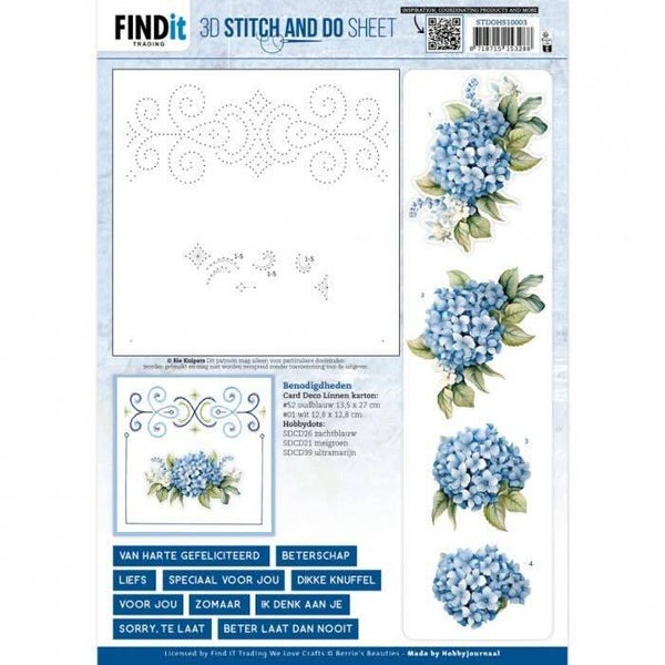 STDOHS10003 3D Stitch & Do Sheet - blue hydrangea nr.1