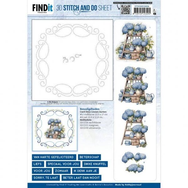 STDOHS10004 3D Stitch & Do Sheet - blue hydrangea nr.2
