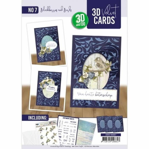 3DVC10007 3D velvet cards set nr.7 - blackberries & birds