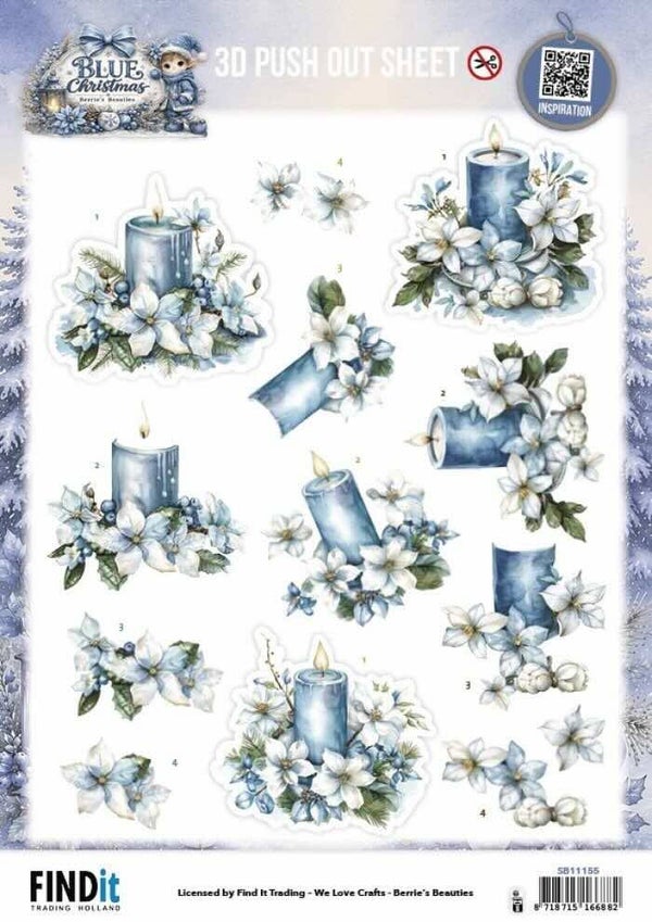 SB11155 blue christmas - blue candles & white poinsettia