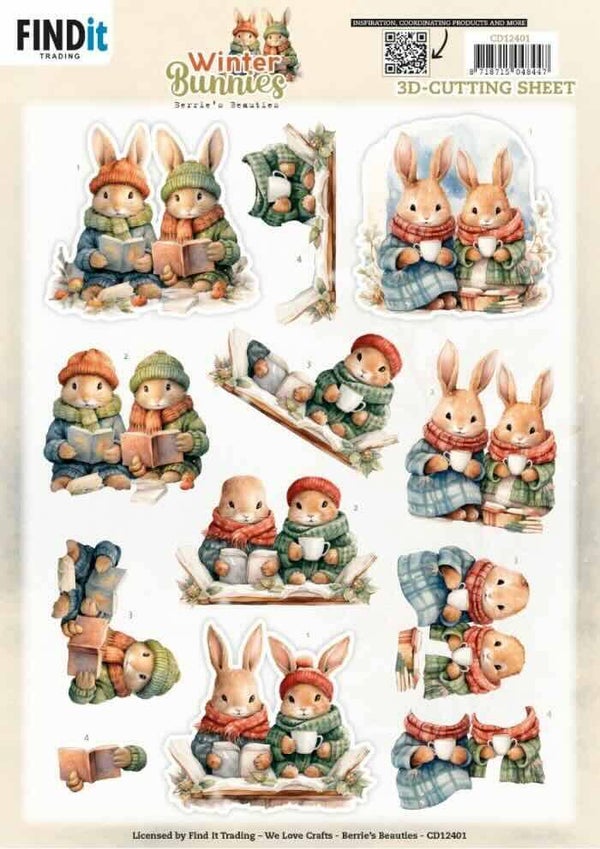 CD12401 winter bunnies - bunnies together