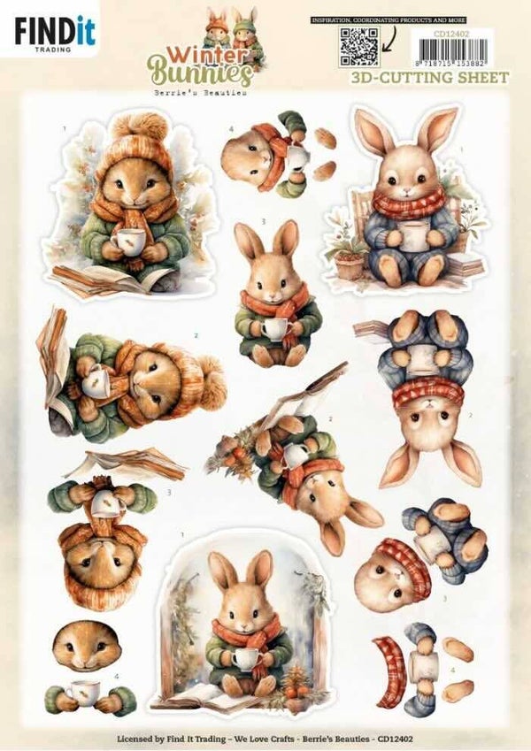 CD12402 winter bunnies - drinking bunnies