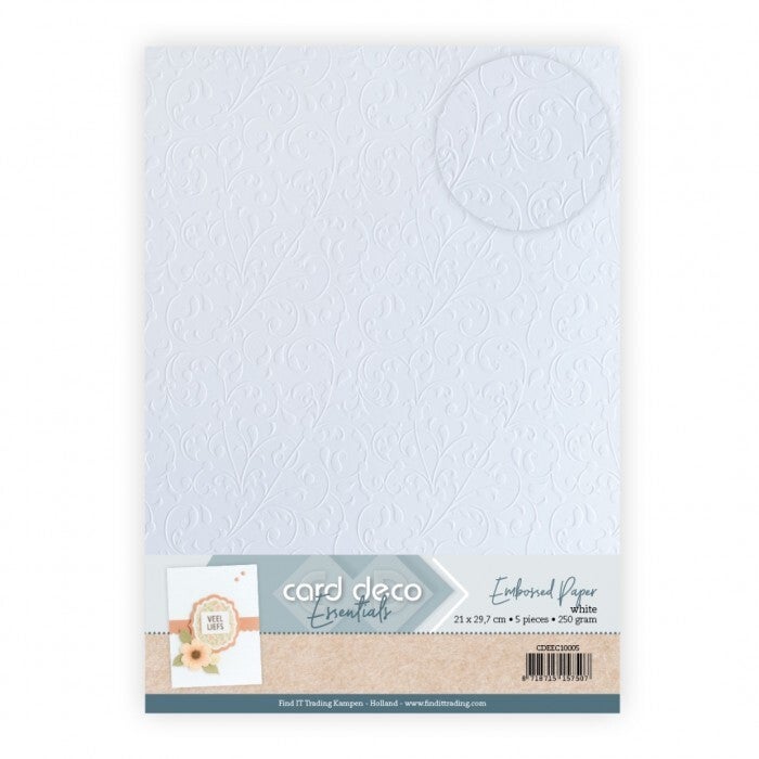 A4 embossed karton - vine flourish white