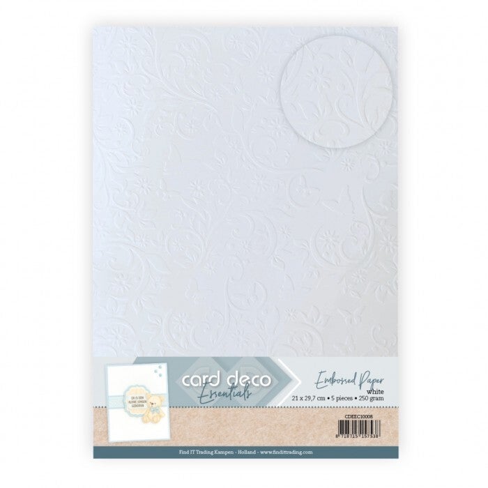 A4 embossed karton - floral elegance white