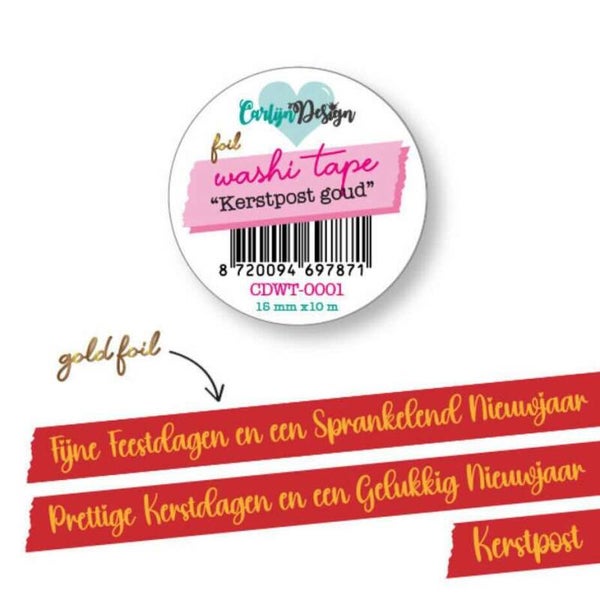 CDWT-0001 washi tape - kerstpost goud