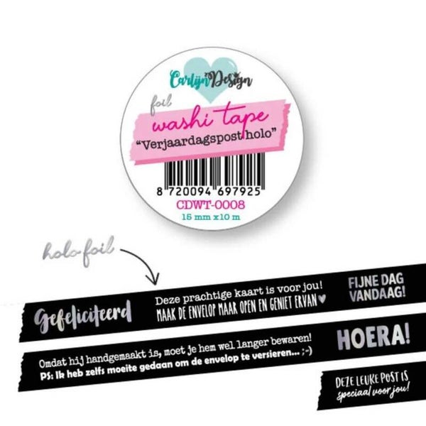 CDWT-0008 washi tape - verjaardagspost holo