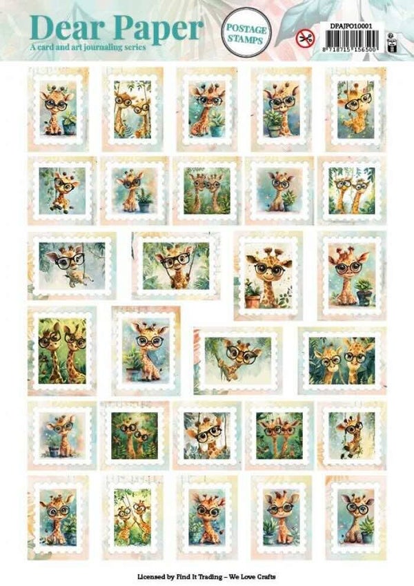 DPAJPO10001 dear paper - card & art journaling postage stamps giraffe