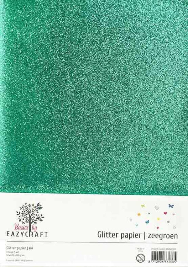 A4 glitter karton - zeegroen