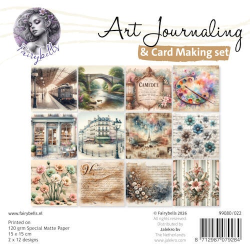 Fairybells Art journaling & card making backgrounds 15 x 15 cm set nr.22 Paris