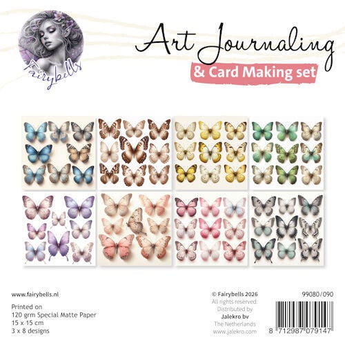 Fairybells Art journaling & card making backgrounds 15 x 15 cm set nr.90 kleurrijke vlinders