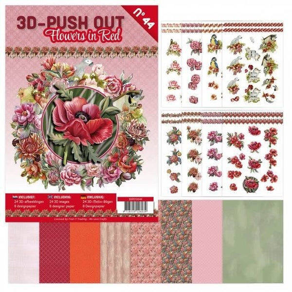3DPO10044 3D push-out book - flowers in red