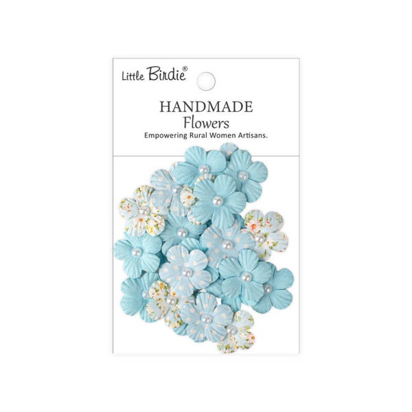 CR110505 handmade paper flowers - printed polly blue symphony