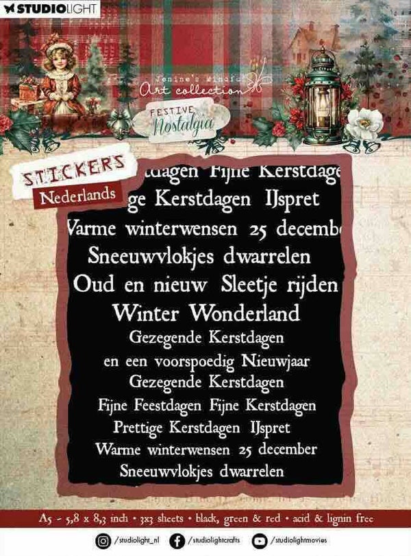 JMA-FN-STIC24 sticker pad Nederlandse kerstteksten - festive nostalgia