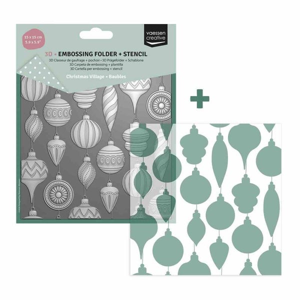 3625-0607 3D embossing folder & stencil - kerstballen