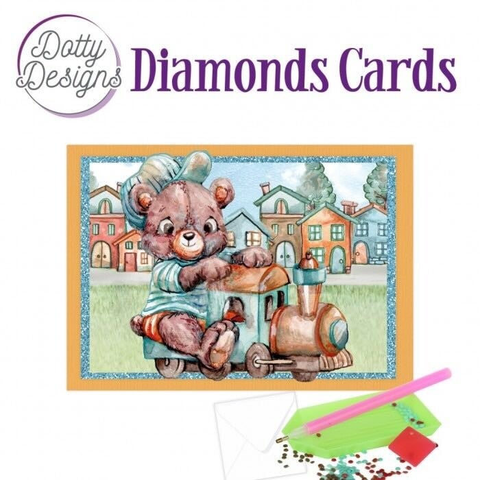DDDC1168 Diamond Cards - teddybear on train