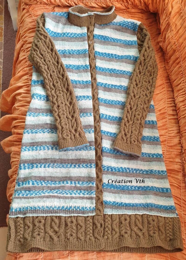 Veste femme bi matière modèle "torsades vagues"