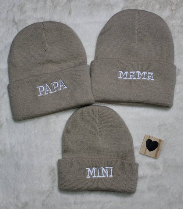 Mutsen papa mama en mini licht beige