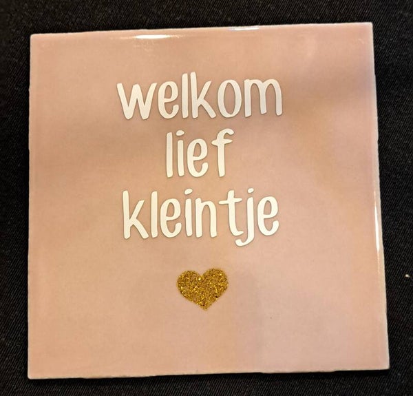Tegeltje Welkom lief kleintje roze