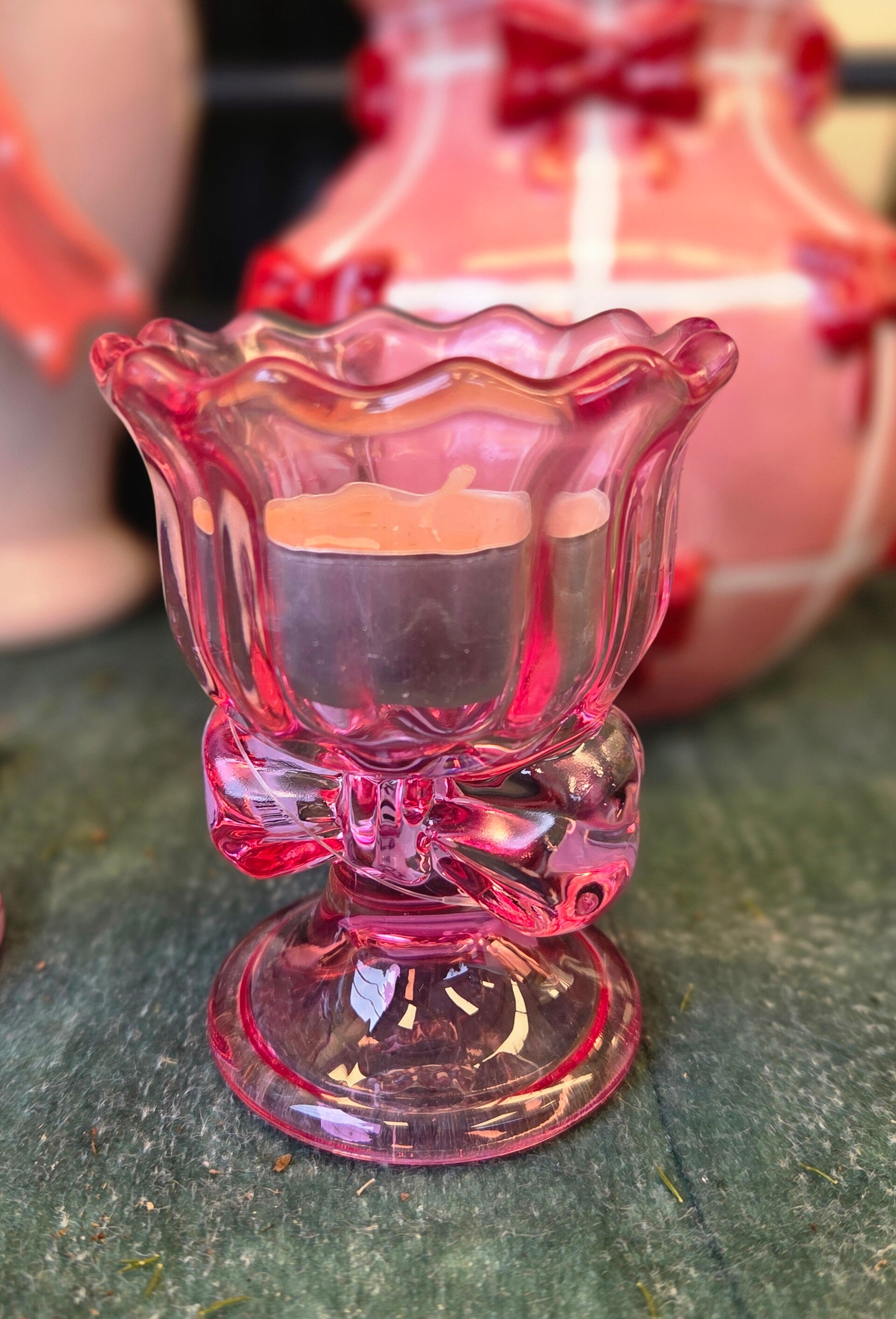 Kaarsen houder strik roze