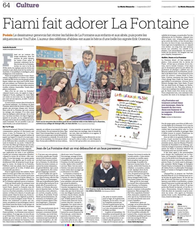 Article Fiami fait adorer les fables de La Fontaine
