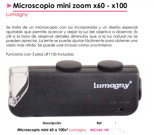 Microscopio mini zoom x60 - x100  - Lumagny