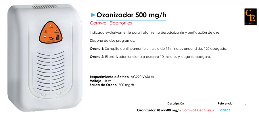 Ozonizador 500 mg/h - Cornwall Electronics