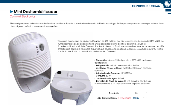 Mini Deshumidificador Cornwall Electronics