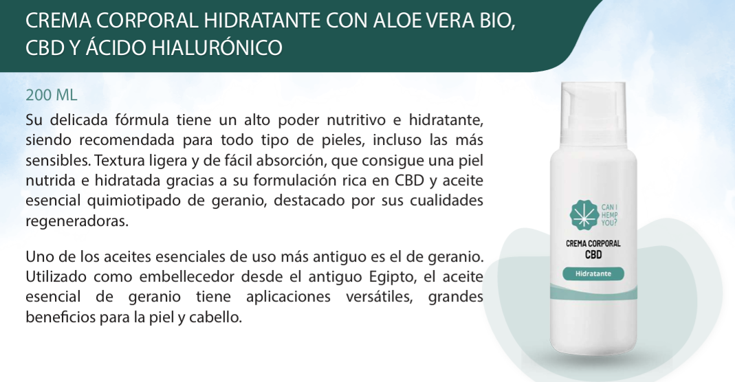 CREMA CORPORAL HIDRATANTE CON ALOE VERA BIO, CBD Y ÁCIDO HIALURÓNICO