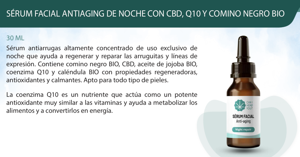 Sérum Facial Antiagin De Noche Con Cbd, Q10 Y Comino Negro BIO