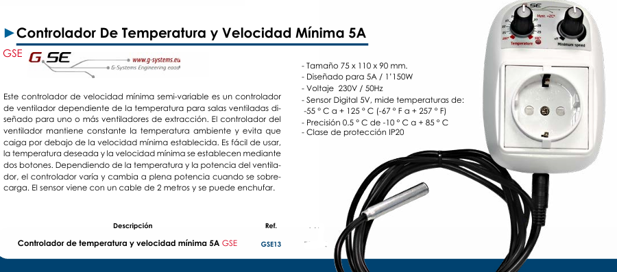 Controlador de Temperatura y Velocidad Mínima 5A - GSE