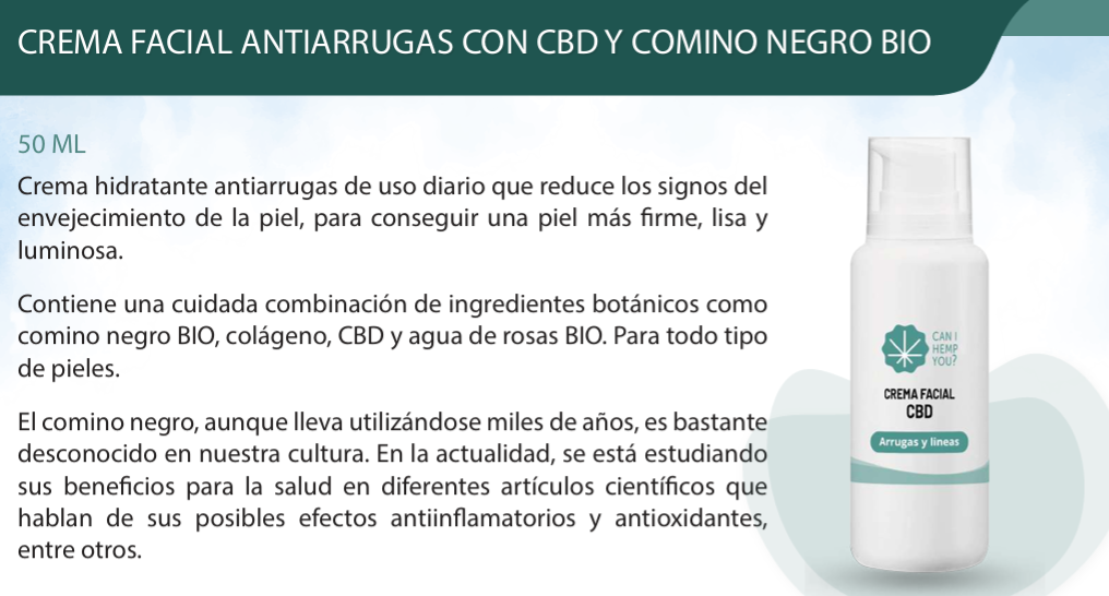 CREMA FACIAL ANTIARRUGAS CON CBD Y COMINO NEGRO BIO