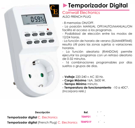 Temporizadores Digitales - Cornwall Electronics