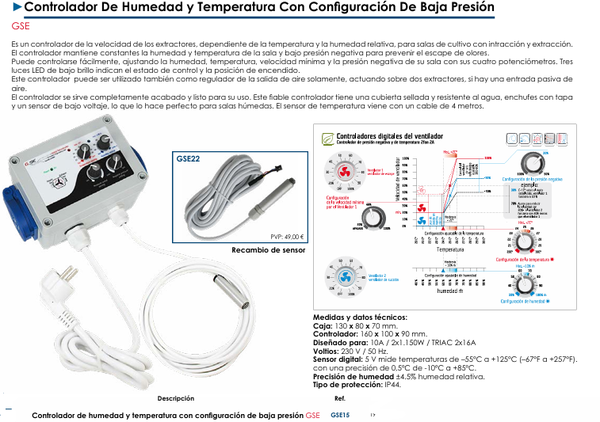 Controlador de Humedad y Temperatura con Configuración de Baja Presión -  GSE