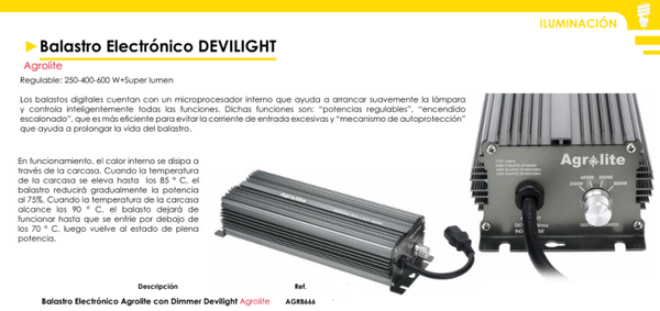 Balastro Electrónico DEVILIGHT - Agrolite con Dimmer