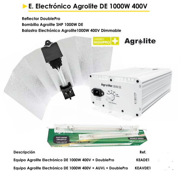 Equipos Electrónicos Agrolite DE 1000W 400V con Reflector DoublePro