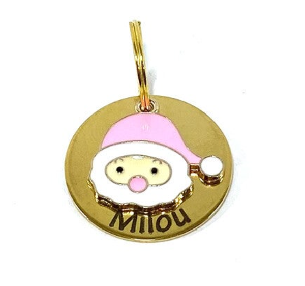 KERST - Xmas Id-tag - groot rond 25mm Pink Santa