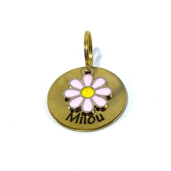 ATELIER AIME - Id-tag - groot rond 25mm Daisy Pink