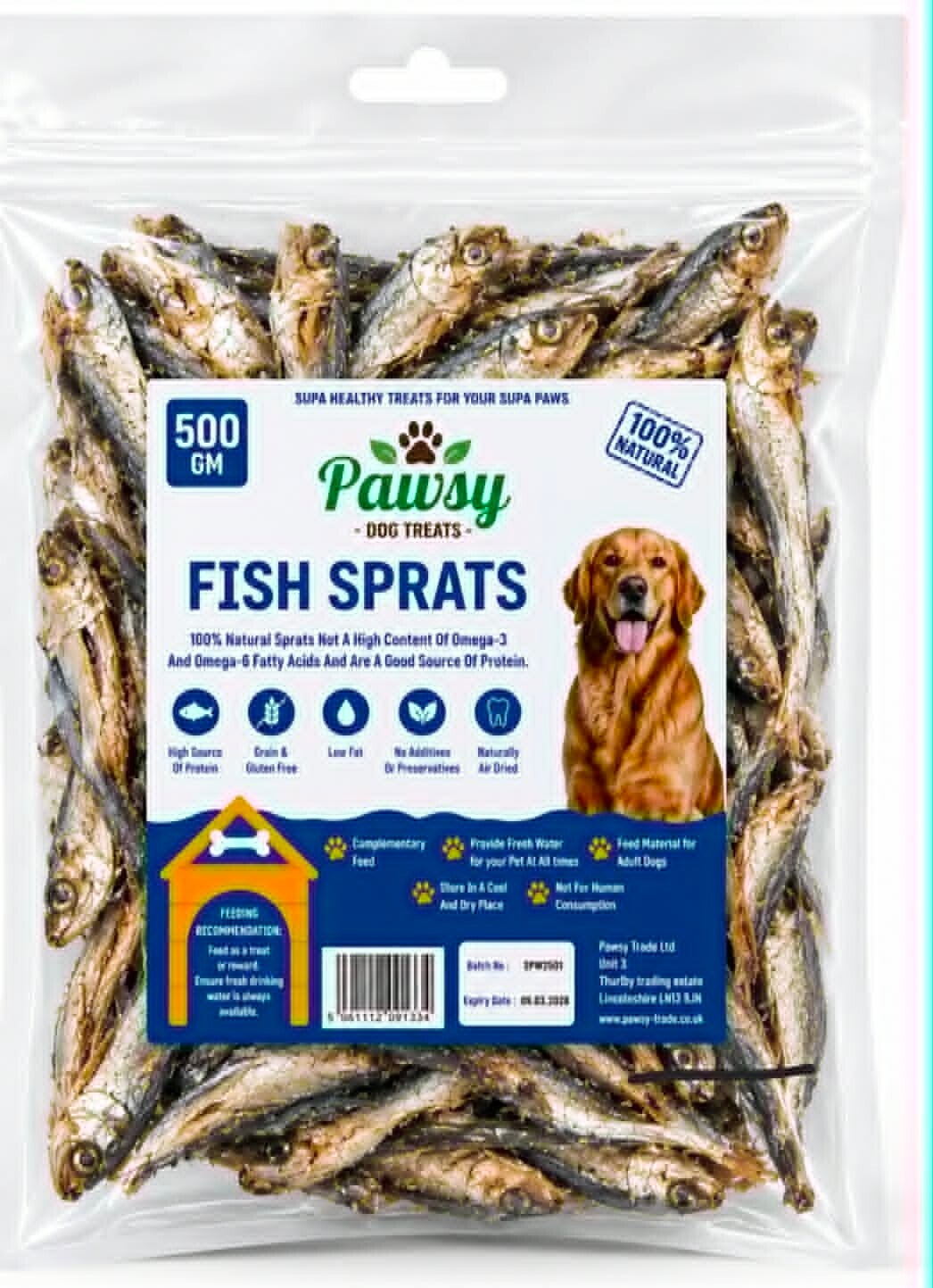 Pawsy Dog Treats - sprats 500g