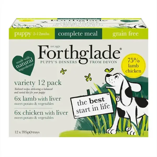 Forthglade Puppy Grain Free Multicase Complete Lamb with Liver & Chicken with Liver 12 pack