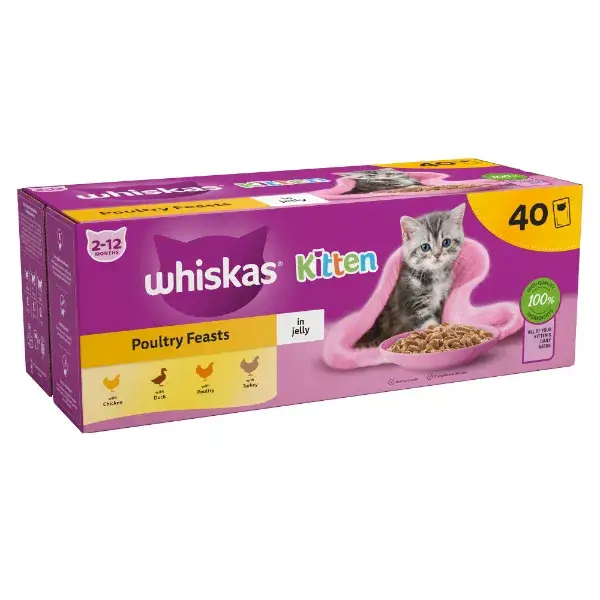 WHISKAS Kitten Poultry Feasts Wet Cat Food Pouch in Jelly 40 x 85g