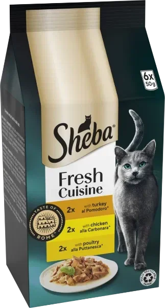 SHEBA Fresh Cuisine Taste of Rome Cat Pouches with Turkey & Chicken & Poultry in Gravy 6x50g