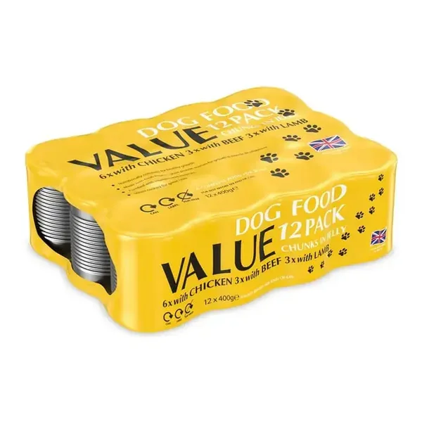 Value Dog Food chunks in jelly x12 pack 400g